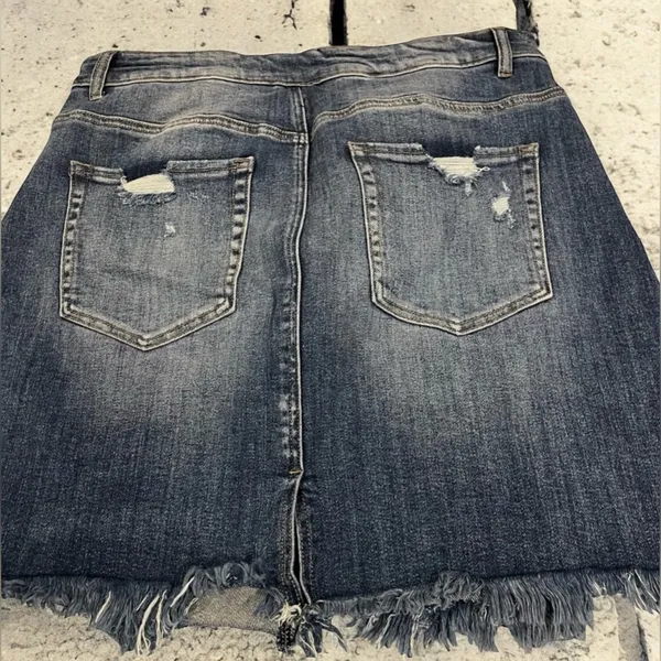 Risen Amelia Blue Denim Mini Skirt Frayed Hem Size 2x - Image 4