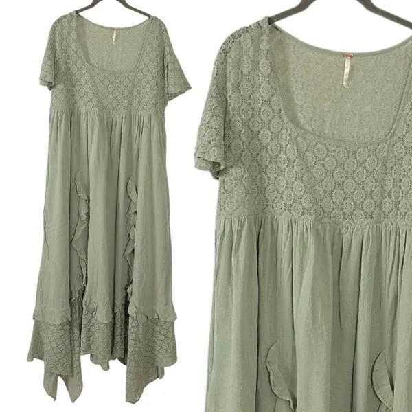 Free People Ethereal Bohemian Bring The Romance Midi Maxi Dress Moss Medium - Image 11