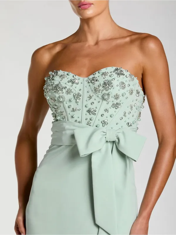 Mac Duggal 2395 Green Strapless Embellished Bustier Gown with Bow sz 2 - Image 2