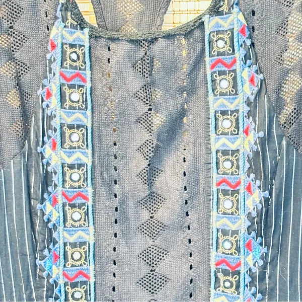 Free People Water Lilly RARE black metallic pinstripe crotchet lace mini dress - Image 4