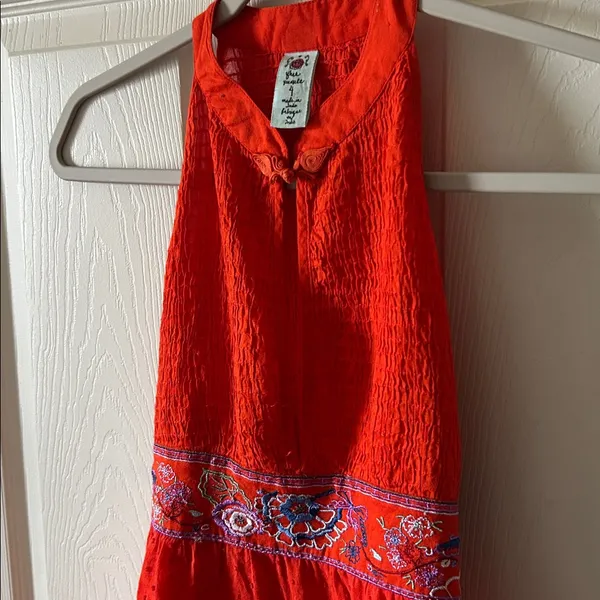 Free People Womens Embroidered Sleeveless Smocked Red Tunic‎ Top Size 4 - Image 8