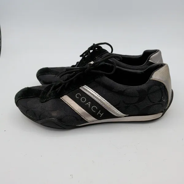 Coach Jayme Black Signature Monogram Sneakers Silver Metallic Q582 Womens 5M Y2K - Image 2