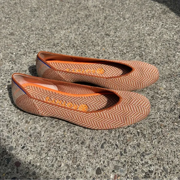 Rothy’s Retired Orange Merino Wool Camel Herringbone Square Toe Flats - Image 6