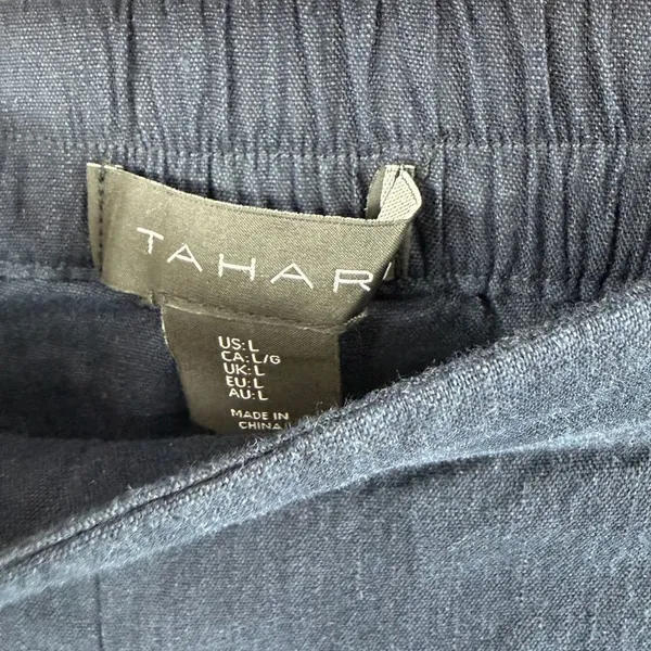 Tahari linen blend navy tapered leg pant with pockets women’s size L beachy - Image 2