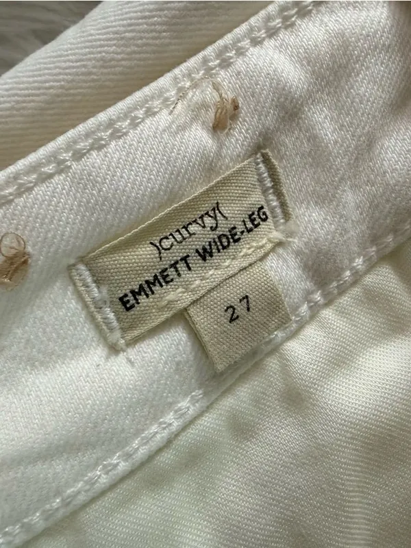 Madewell Curvy Emmett Wide Leg Jeans White Size 27 Crop Raw Hem - Image 6