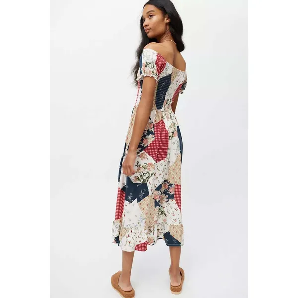 Urban Outfitters Maxi Dress Womens L Patchwork Smocked Boho Cottagecore Prairie - Image 9