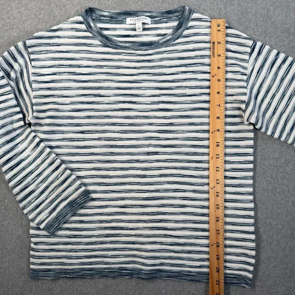 Liverpool Los Angeles Women's Small Striped Knit Top Crew Neck Blue Textured - Image 5