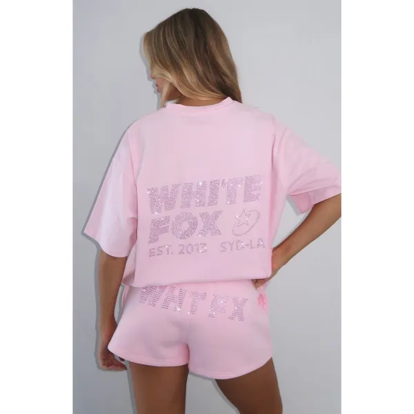White Fox Boutique Always Shining Lounge Sweat Shorts Rhinestone Posh Pink XL - Image 2