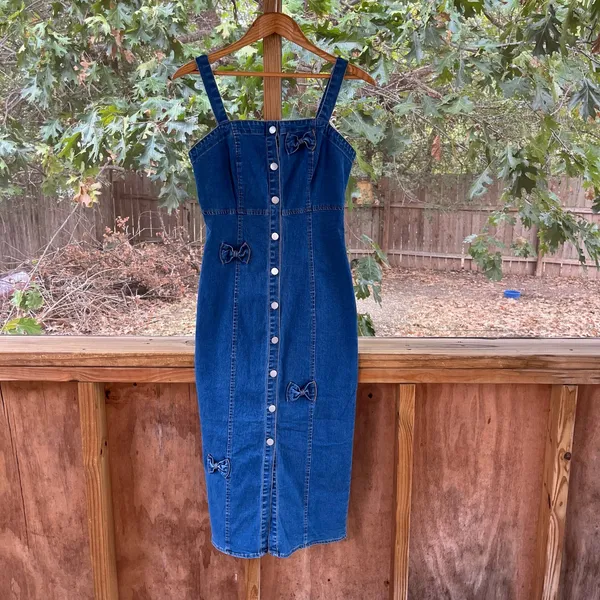 Miss Sparkling Women's Blue Denim Bow Accent Midi Dress Size S. NEW! - Image 3