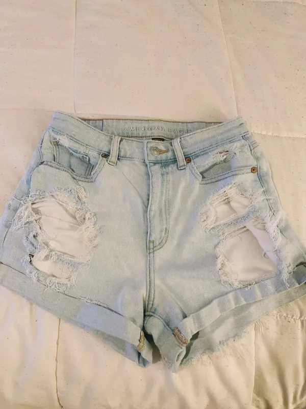 American Eagle High Waisted Distressed Denim Shorts - Image 5