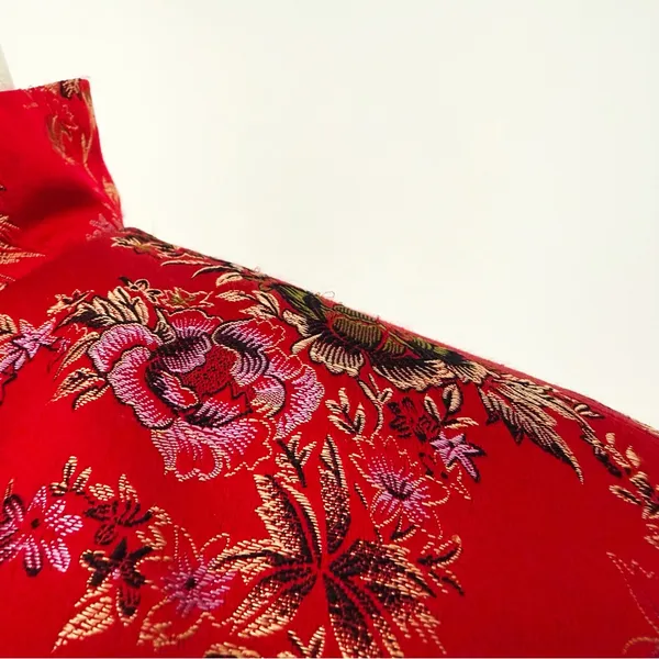 Vintage Y2K Silk-Blend Chinese-Style Patterned Tang Blazer in Red | Size S/M - Image 9