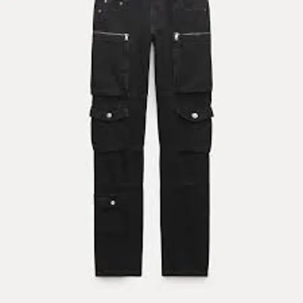 ZARA Slim Cargo JEANS Black GOTH GRUNGE PUNK 90s Size 0 Mid Rise XS NWT - Image 2