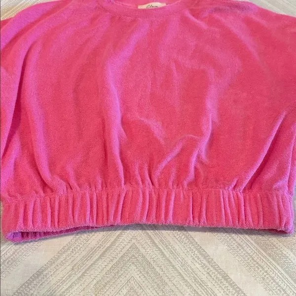 Elan Pink Terry Cloth Bubble Hem Top Size M NWT Short Sleeve Elastic Waist - Image 2