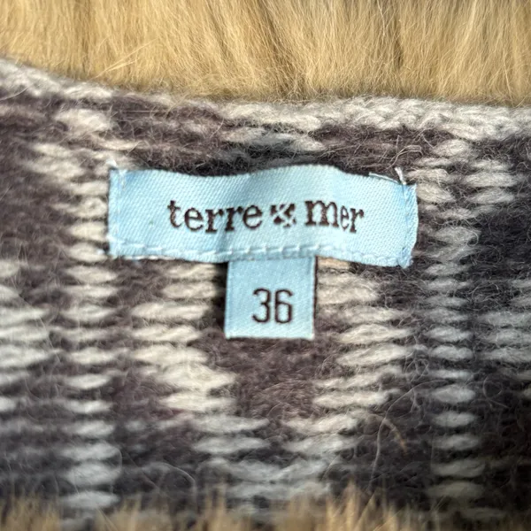 Vintage Y2K Fair Isle Shetland Wool Knit Cardigan Rabbit Fur Trim Belted Scarf‎ - Image 11