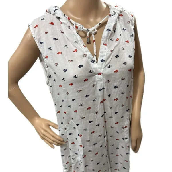FOR CYNTHIA Coastal Lady 100% Linen Swimsuit Cover Up Pop Over Mini Beachy Sz M - Image 4