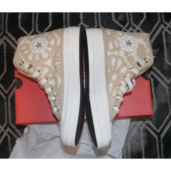 Converse Crochet Off-White & Beige Chuck 70 Hi Sneakers - Image 10