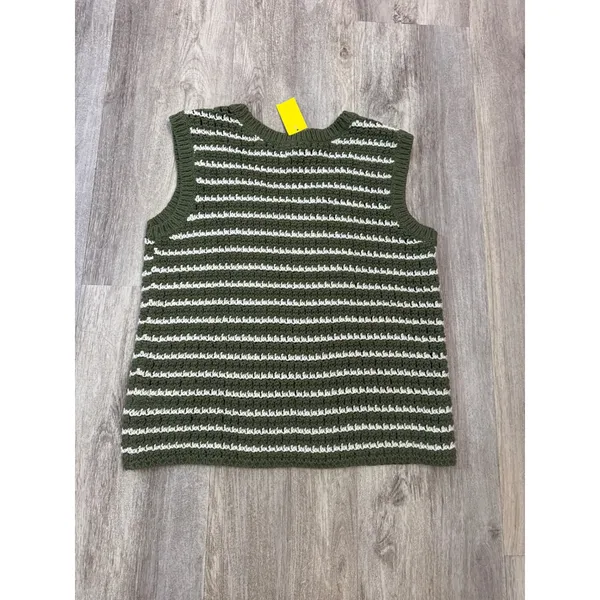 Lands End Womens Green White‎ Striped Knit Sweater Tank Vest Size Medium New - Image 3