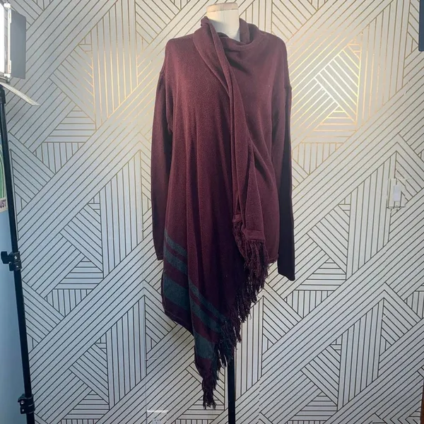 CAbi Port Wine‎ Fringe Wrap Cardigan Sweater - Image 3