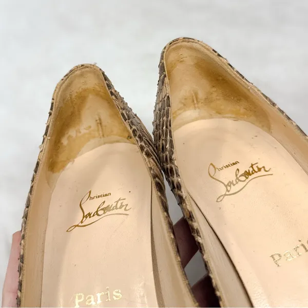 Christian Louboutin Altadama 140 Watersnake Open Toe Platform Heels Brown 38 - Image 5