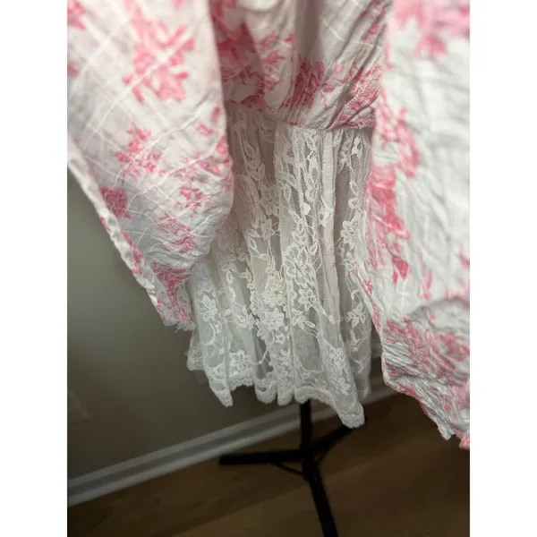 Lacy White and Pink Corset Fairy Floral Mini Dress Size Medium - Image 5