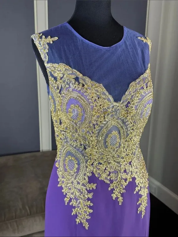 Women’s Purple Formal Evening Gown Gold Accents Mermaid Fit Train Size 10 NWT - Image 8