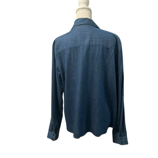Karen Scott Embroidered Appliqué Winter Holiday Light Denim Shirt Snowman XL - Image 5
