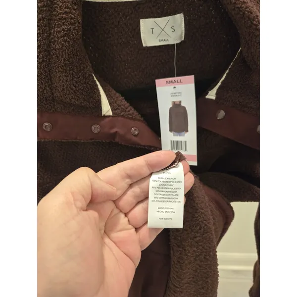 T.S. Women's S Burgundy Teddy Fleece 1/4 Snap Pullover Sweatshirt NWT MSRP $64 - Image 11