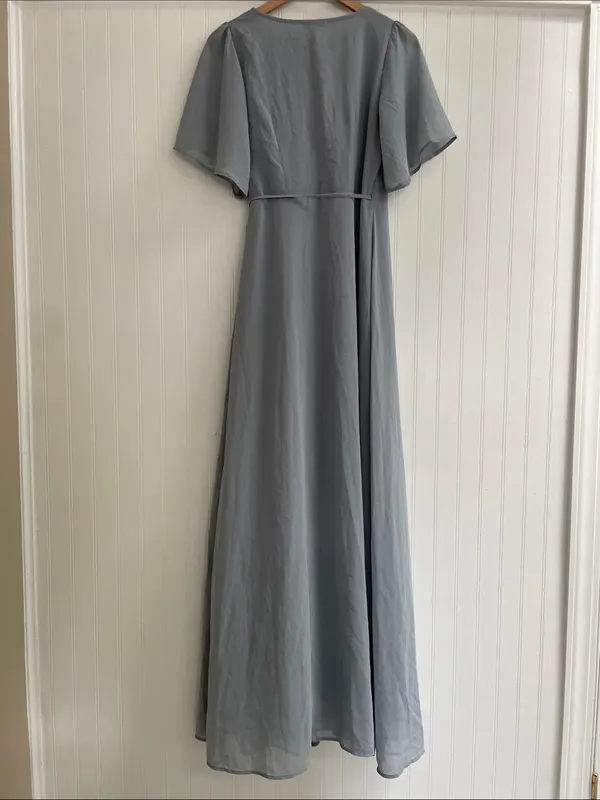 BALTIC BORN Flutter Sleeve Maxi Wrap Dress in Dusty Blue Gray Size S - Image 3
