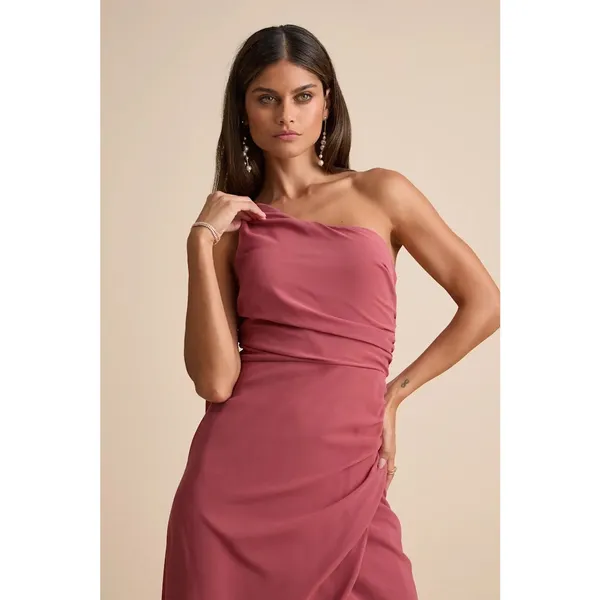 Lulus Adeline Rusty Rose One Shoulder Scarf Maxi Dress Formal Evening Large NWT - Image 4