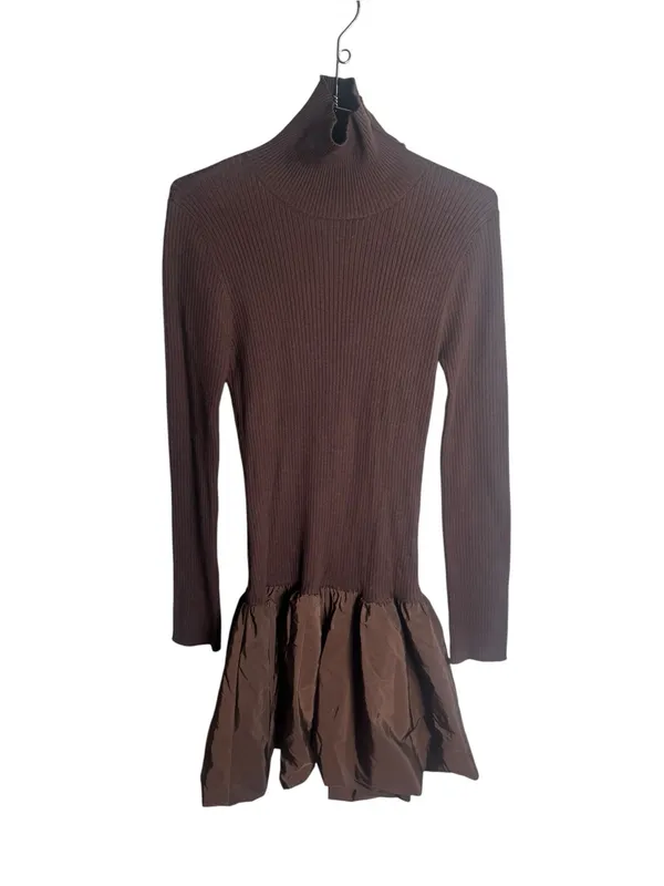 Anthropologie En Saison Giovanna Mixed Media Mini Dress in Brown NWT L - Image 2