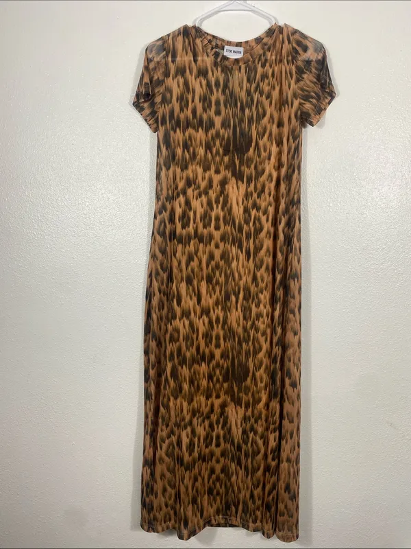 Steve Madden Leopard Mesh Maxi Dress Slit EUC Size M - Image 3
