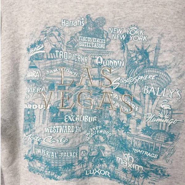 Vintage Tultex Las Vegas Graphic Sweatshirt‎ XL Gray Teal Embroidery 90 - Image 2