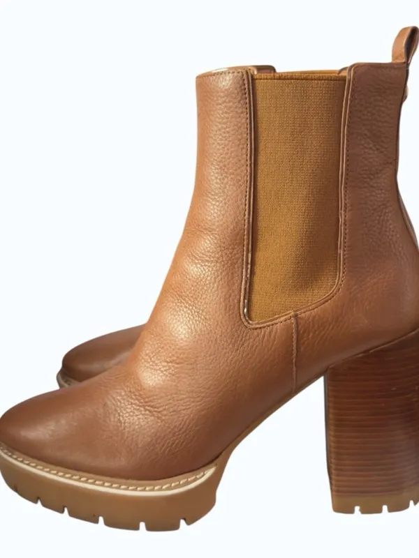 Tory Burch Carson 70mm Chestnut Leather Lug Sole Chelsea Platform Boot Size 10 - Image 14