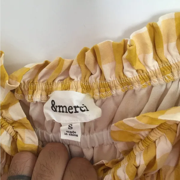 & Merci Womens Yellow White Gingham Tie Straps Mini‎ Dress Sz S Boho Cottagecore - Image 3