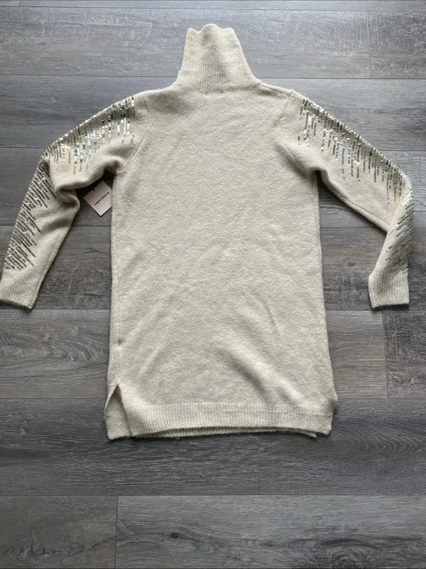 superdown Cream Metallic Sequin Sleeve Turtleneck Sweater Dress Womens Sz Md - Image 7