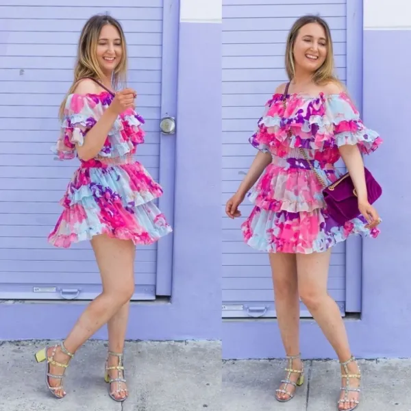 MISA Los Angeles Isella‎ Ruffled Floral Mini Dress pink blue size M - Image 2