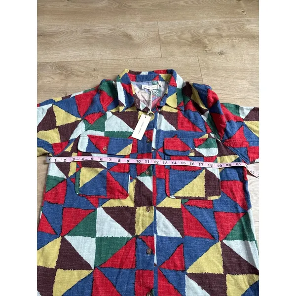 NWT Womens Buckle Exclusive Geo Patchwork Boyfriend Shirt GILDED‎ INTENT size M - Image 8