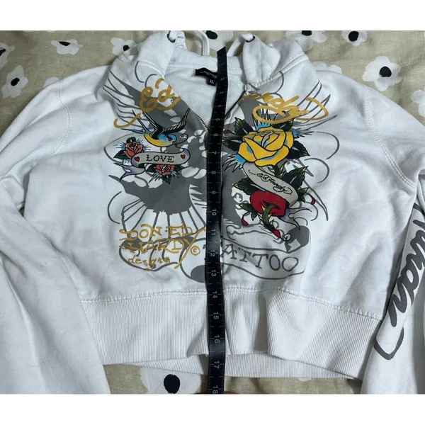 Ed Hardy White Cropped Zip Up Hoodie - Image 3