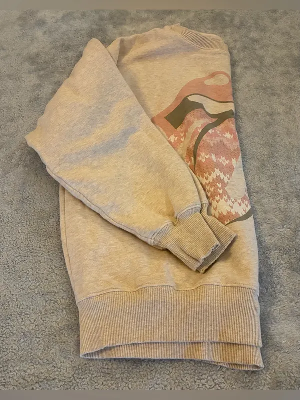 Women’s American Eagle Beige Graphic Crewneck Sweatshirt/Tan Tongue Print Size S - Image 4