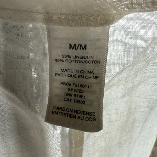 White Linen Blend Embroidered Blouse Size M - Image 3