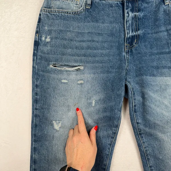 Flamingo XL 36 Ripped Raw Hem Mid Rise Straight Leg Cropped Jeans Boho Relaxed - Image 7