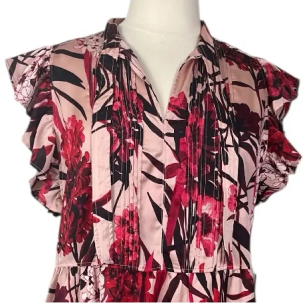 Tommy Hilfiger New Shift Dress Ruffle Tie Neck Pink Red Floral Women’s Size 16 - Image 5