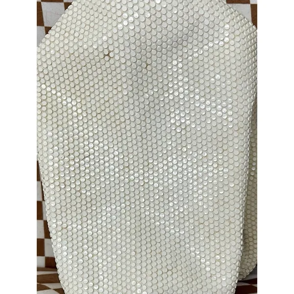 Vintage White Metal Mesh Clutch Purse Mid Century Gate Mouth Evening Bag Bridal - Image 9