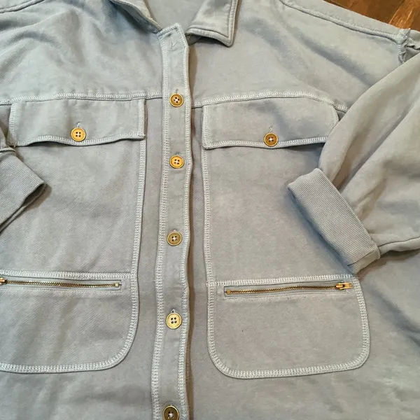 Pilcro Anthropologie Cotton Micro Fleece Button Utility Jacket Blue Large L New - Image 3