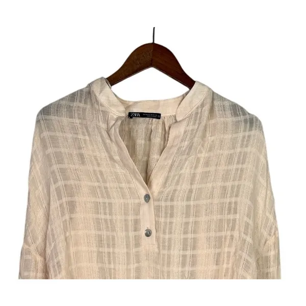 Zara Long Sleeve Oversized Flowing Loose Semi Sheer V Neck Blouse XS Soft Peach - Image 3