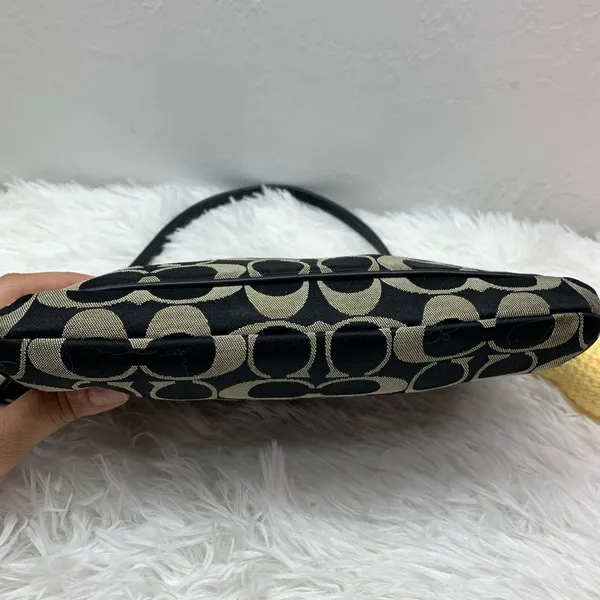 y2k COACH Black Signature Canvas Mini Purse Wristlet with Card Slots - Image 6