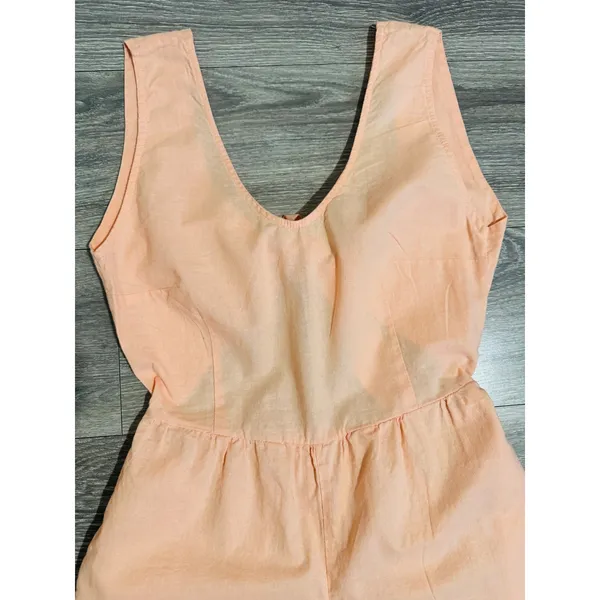 Cottagecore Peach‎ Sleeveless Wide Leg Jumpsuit XS Open Back Tie Pocketed Romper - Image 9