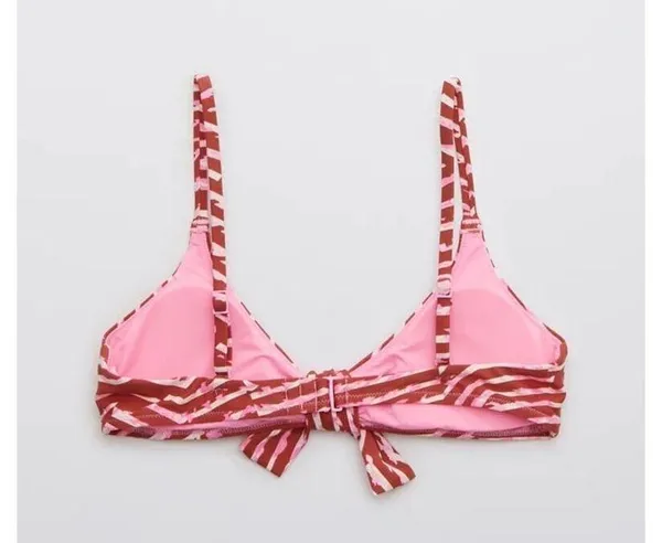 Aerie Tie Front Scoop Bikini Top Size XL Best Buds Pink Red NWT - Image 2