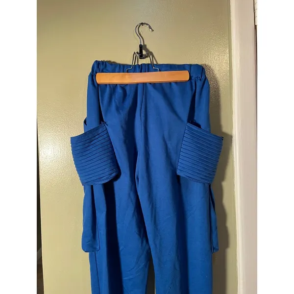 Womens Sz Large Athletic Pants Jogger Royal Blue Pull On Cargo Pockets High-Rise - Image 8