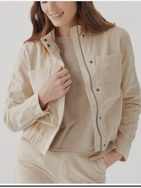 PACT Women Modern Corduroy Ribbed Bomber Jacket In Sandshell Beige Cream Size XL - Image 2